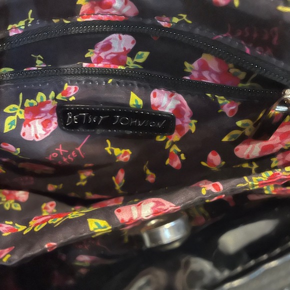 Betsey Johnson‎ Black Faux Leather Tote Bag with Patent Bows - Picture 7 of 16